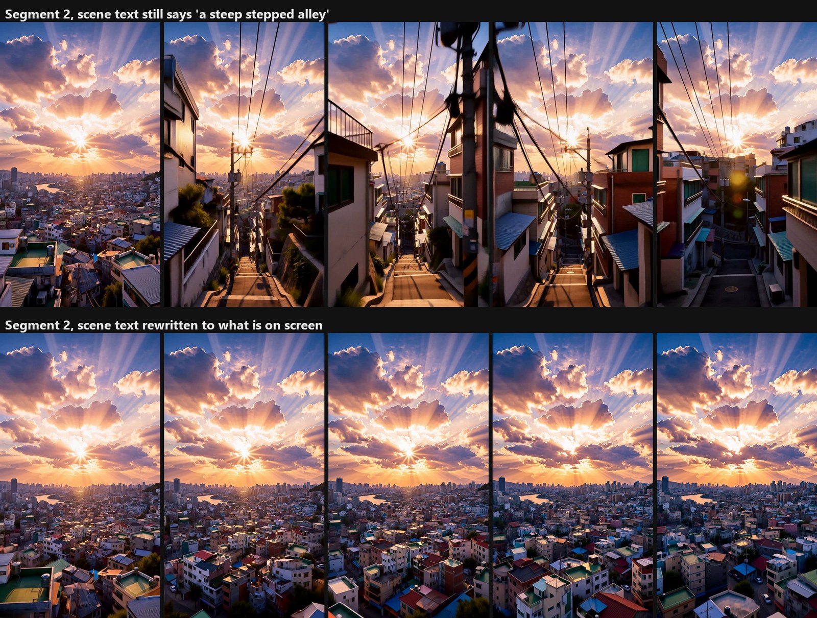 The same second segment before and after its scene description changed