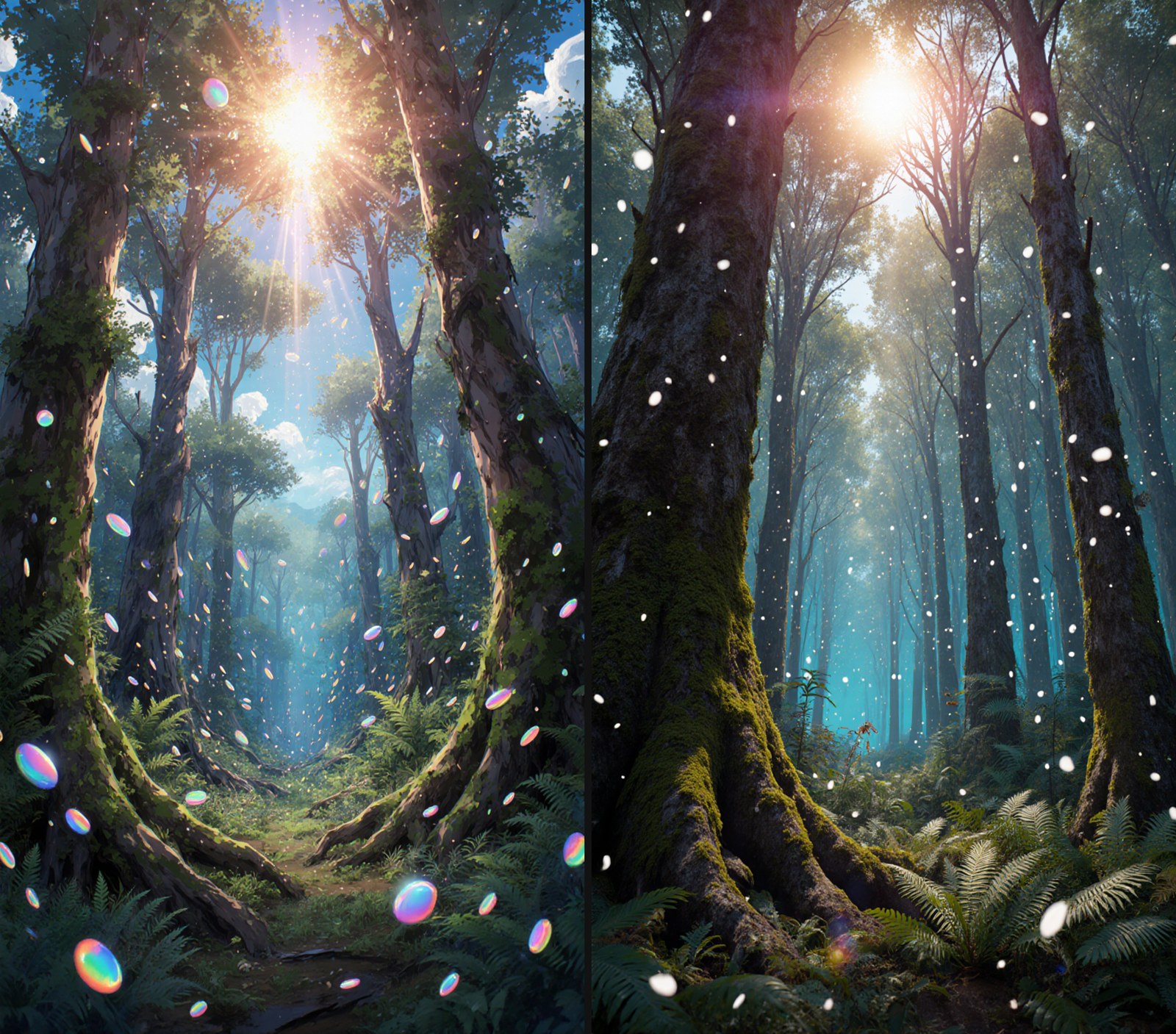 Left: bloom applied globally. Right: the same scene with bloom bounded to highlights and sharpness demanded explicitly