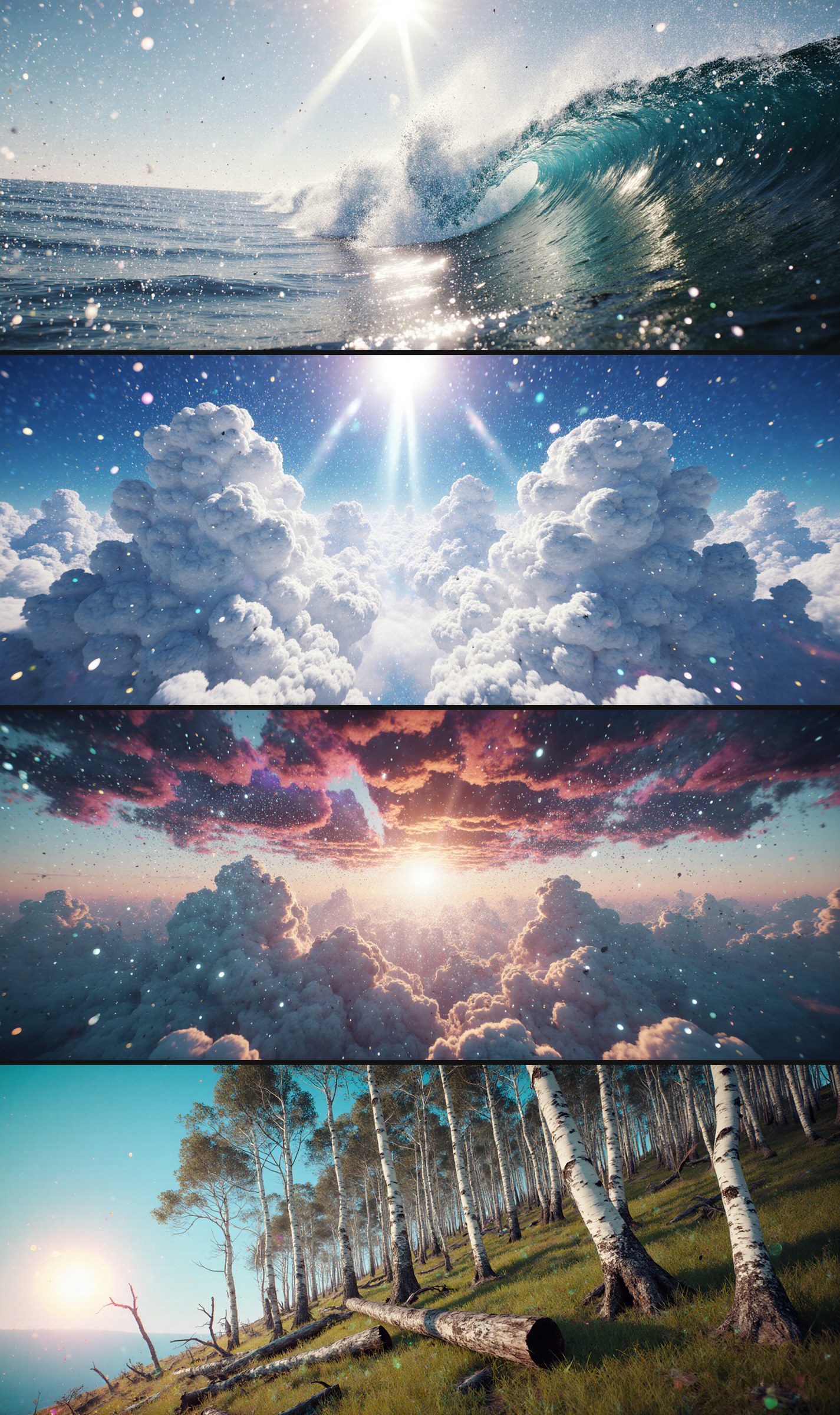 Four subjects under the same grammar with different light, lens and density settings